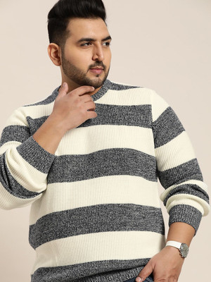 Sztori Woven Round Neck Casual Men White, Grey Sweater