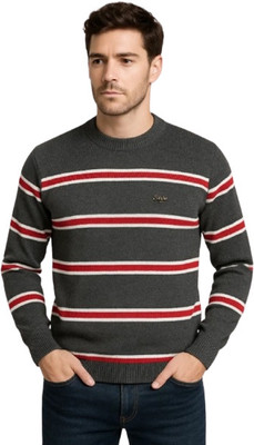 METRONAUT Striped Round Neck Casual Men Brown Sweater