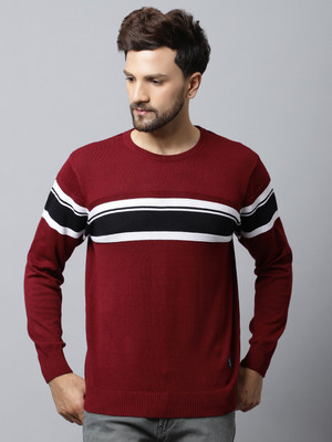 CANTABIL Striped Round Neck Casual Men Maroon Sweater