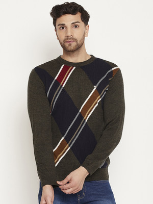 DUKE Woven Round Neck Casual Men Green Sweater