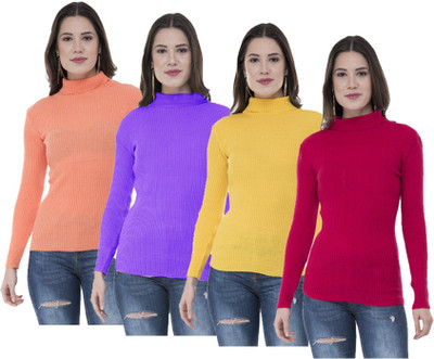 Indeweaves Solid Turtle Neck Casual Women Multicolor Sweater