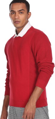 Arrow Sport Solid Round Neck Casual Men Red Sweater