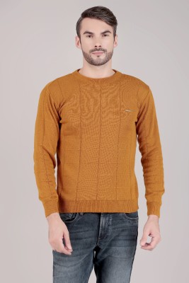 lewiston Solid Round Neck Casual Men Yellow Sweater