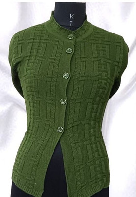 HouseOfCommon Solid V Neck Casual Women Dark Green Sweater