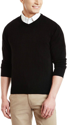 Super Weston Trend Solid Collared Neck Casual Men Black Sweater