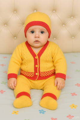 Paryag Baby Boys & Baby Girls Casual Sweater Pyjama(Yellow)
