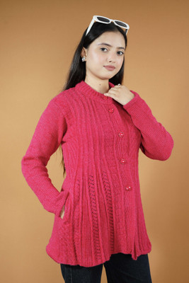 CreativePanther Printed Collared Neck Casual Women Reversible Red Sweater