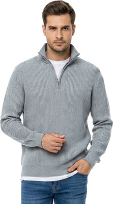 SHAUN Solid High Neck Casual Men Grey Sweater