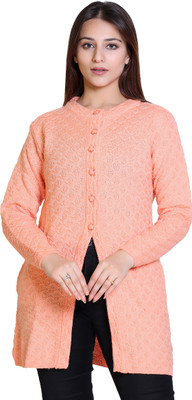 Varenyam Self Design Round Neck Casual Women Orange Sweater