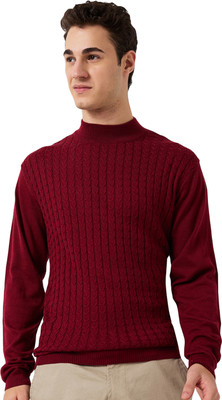 PARK AVENUE Self Design Round Neck Casual Men Maroon Sweater