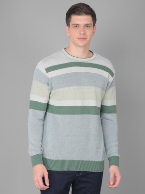 COBB ITALY Striped Round Neck Casual Men Green Sweater