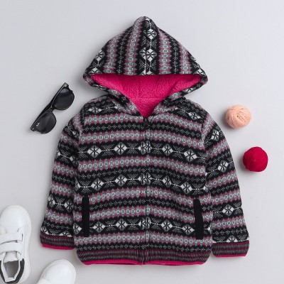 Yellow Apple Self Design Round Neck Casual Baby Girls Black Sweater