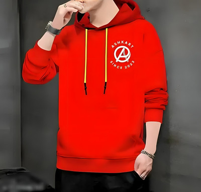 Ashkart Graphic Print Hooded Neck Casual Men Red Sweater