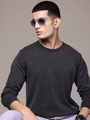 Roadster Solid Round Neck Casual Men Black Sweater
