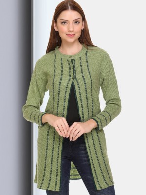 CLAPTON Striped Round Neck Casual Women Green Sweater