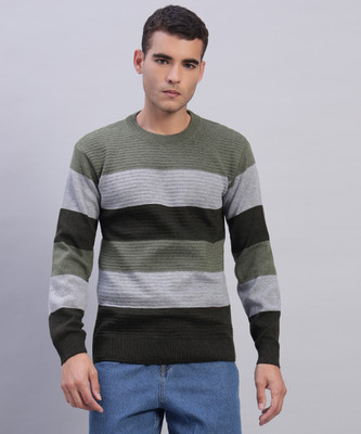 MORKEL Striped, Self Design Round Neck Casual Men Multicolor Sweater