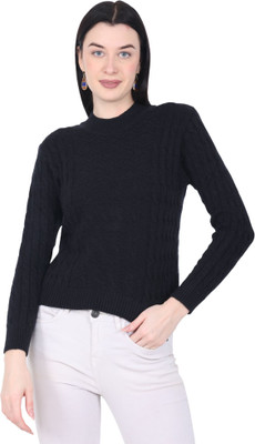 HITTIKA Solid Round Neck Casual Women Black Sweater