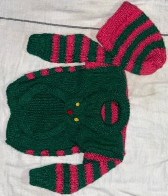 VARDHMAN KNITWEAR Self Design, Floral Print Round Neck Party Baby Boys & Baby Girls Green Sweater