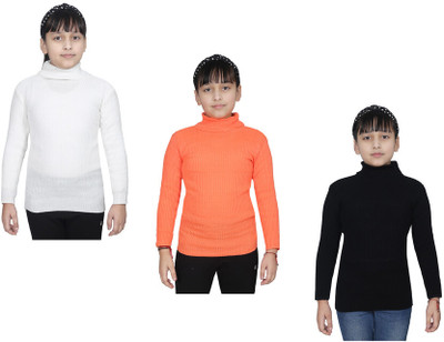 IndiWeaves Solid High Neck Casual Girls Multicolor Sweater