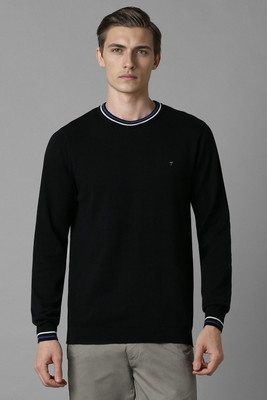 LOUIS PHILIPPE Solid Crew Neck Casual Men Black Sweater