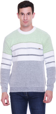 TRUDO Colorblock Round Neck Casual Men Green Sweater