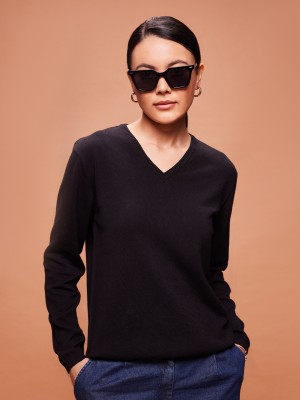 BOMBAY HIGH Colorblock Round Neck Casual Women Black Sweater