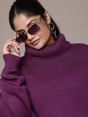 Roadster Solid Turtle Neck Casual Women Purple Sweater