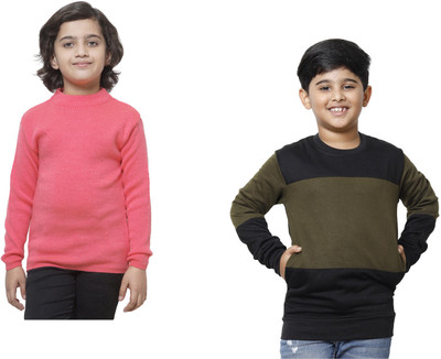 TBMANIA Solid, Colorblock Round Neck Casual Boys Multicolor Sweater