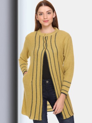 CLAPTON Striped Round Neck Casual Women Yellow Sweater