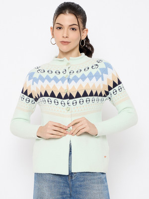 DUKE Self Design Mandarin Neck Casual Women Blue Sweater