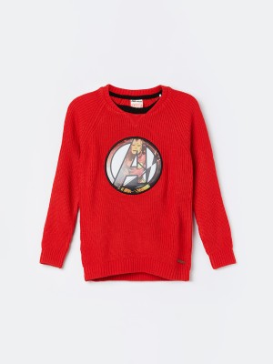 Fame Forever by Lifestyle Solid Round Neck Casual Boys Red Sweater