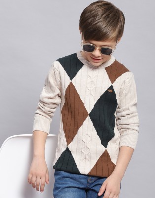 MONTE CARLO Self Design Round Neck Casual Boys Beige Sweater