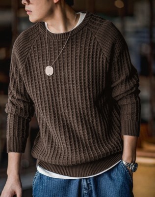 FASHLOOK Solid Round Neck Casual Men Brown Sweater