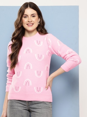 METRONAUT Embellished Round Neck Casual Women Pink Sweater