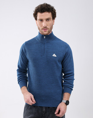 MONTE CARLO Self Design High Neck Casual Men Blue Sweater