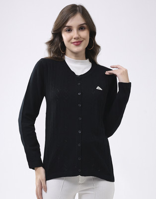MONTE CARLO Self Design V Neck Casual Women Black Sweater