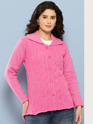 Aarika Self Design Collared Neck Casual Women Pink Sweater