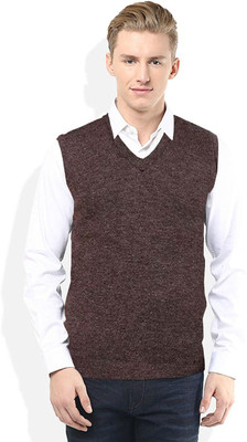 Shunit creation Woven V Neck Casual Men Brown Sweater