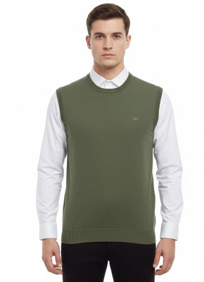 VOMAZO Solid V Neck Formal Men Dark Green Sweater