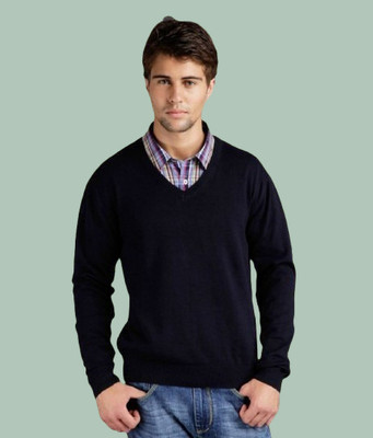 ZAKOD Solid V Neck Casual Men Black Sweater