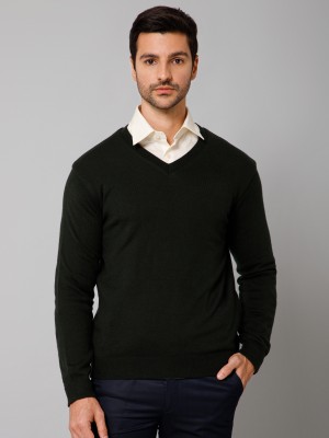 CANTABIL Solid V Neck Casual Men Reversible Black Sweater