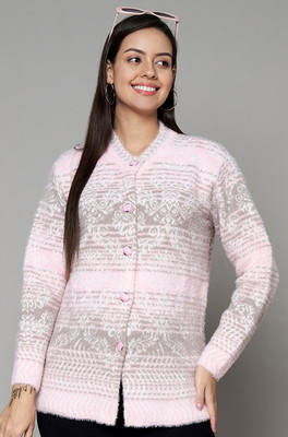 eWools Paisley High Neck Casual Women Pink Sweater