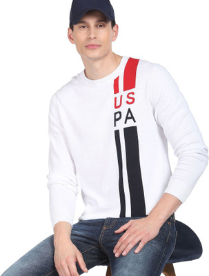 U.S. POLO ASSN. Striped Round Neck Casual Men White Sweater