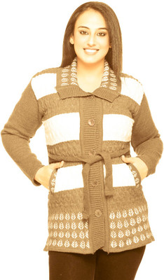 PIPASA WOMEN Checkered Collared Neck Casual Women Beige Sweater