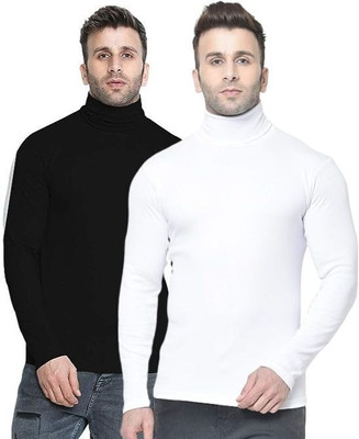 Super Weston Trend Solid High Neck Casual Men White, Black Sweater