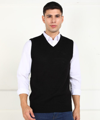 Parth Fashion Solid V Neck Casual Men Black Sweater