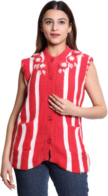 speed line hosiery Self Design V Neck Casual Women Red Sweater