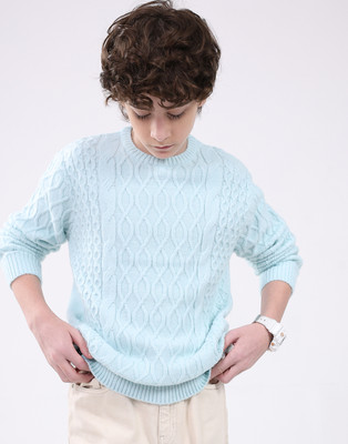 MONTE CARLO Self Design Round Neck Casual Boys Blue Sweater
