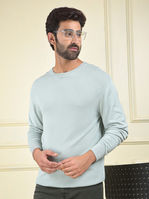 CRIMSOUNE CLUB Self Design Round Neck Casual Men Blue Sweater
