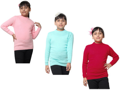 KAVYA Solid Round Neck Casual Girls Pink, Blue, Maroon Sweater